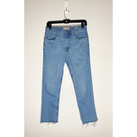 Everlane Women's Mid Rise Straight Ankle Jeans Raw Hem Stretch 26 Denim Baggy - Picture 1 of 6